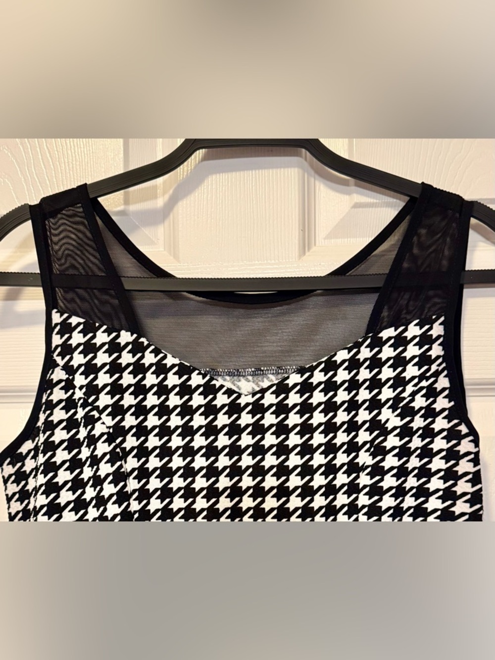 Houndstooth Peplum Top Mesh Detail Gold Buckle Belted Waist M/L - Picture 5 of 11